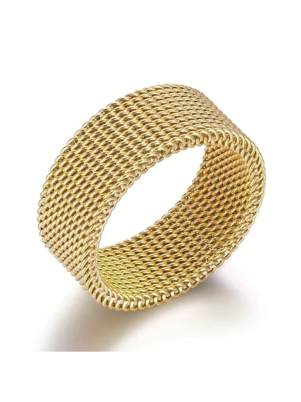 Neutral Style Unisex Gold Tone Titanium Steel Woven Mesh Ring